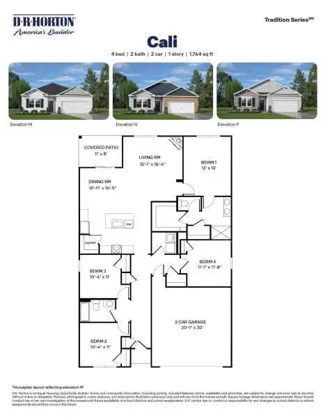 2D floor plan layout for the Cali by D.R. Horton in Copper Run South Single Family, Durham, NC (Image 4).