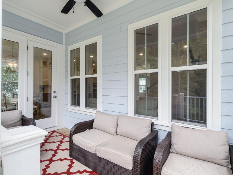 Exterior details and patio area of a home in Overlook at Copahee Sound, Awendaw (Image 26).