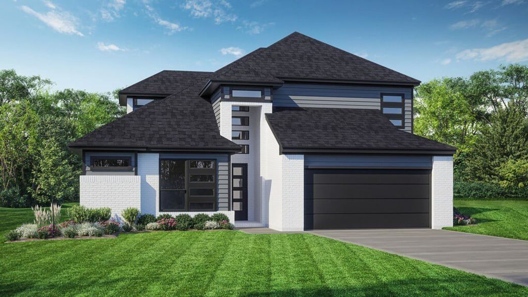 Front exterior of a new home in ARTAVIA 55' Lots, Conroe, TX, highlighting curb appeal (Image 1). Front exterior of a new home in ARTAVIA 55' Lots, Conroe, TX, highlighting curb appeal (Image 1).