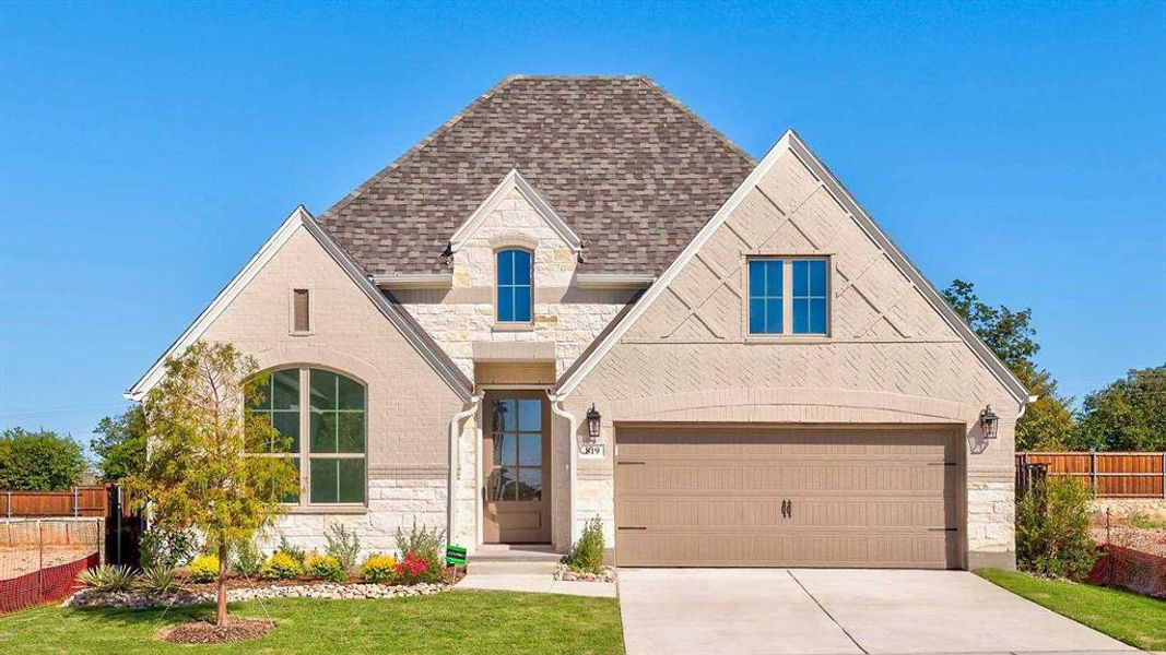 Front exterior of a new home in Hillstead 50', Lavon, TX, highlighting curb appeal (Image 1).