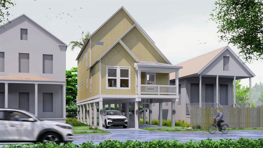 Front exterior of a new home in , Galveston, TX, highlighting curb appeal (Image 1). Front exterior of a new home in , Galveston, TX, highlighting curb appeal (Image 1).