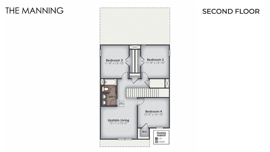 2D floor plan layout for the MANNING by D.R. Horton in The Pines at Blake Farm, Wilmington, NC (Image 4).