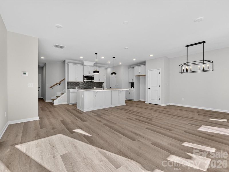 Open kitchen, family room & dining area