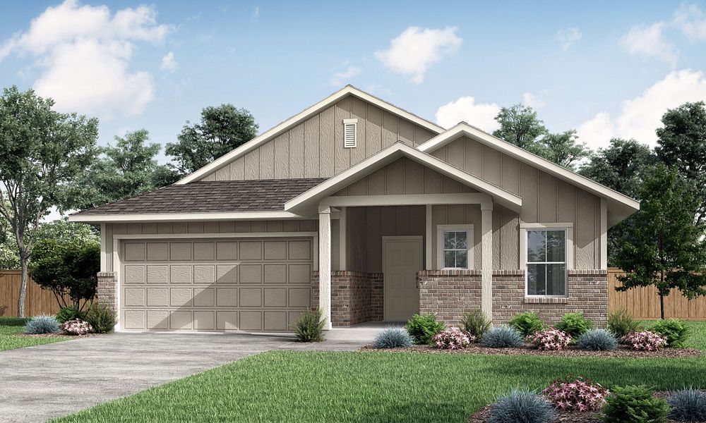 Front exterior of a new home in Grande Estates, Bertram, TX, highlighting curb appeal (Image 1). Front exterior of a new home in Grande Estates, Bertram, TX, highlighting curb appeal (Image 1).