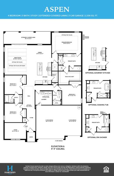 2D floor plan layout for the Aspen by Hartizen Homes in Eden Crest, Apopka, FL (Image 3).
