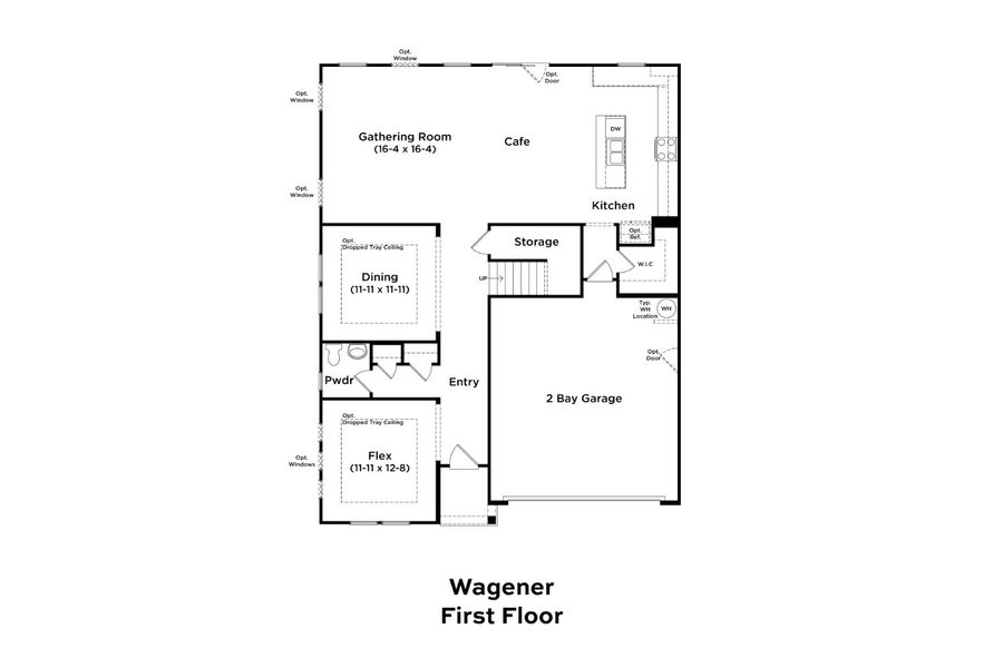 2D floor plan layout for the Wagener by DRB Homes in Weavers Pointe, Zebulon, NC (Image 3).