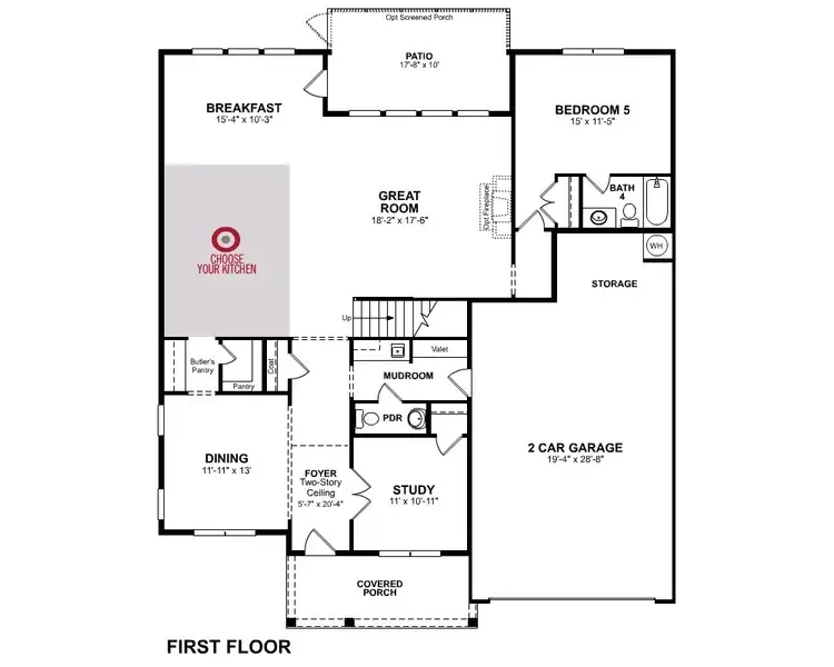 2D floor plan layout for the Fisher by Beazer Homes in Stonewood Estates, Durham, NC (Image 3).