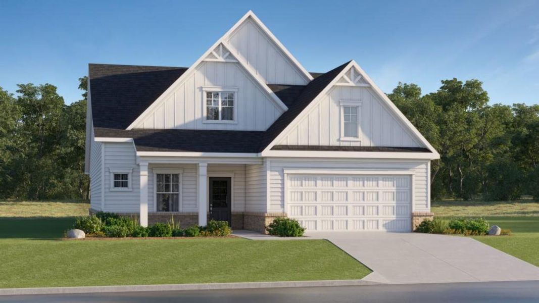 Front exterior of a new home in Twelve Parks 55+, Sharpsburg, GA, highlighting curb appeal (Image 1).