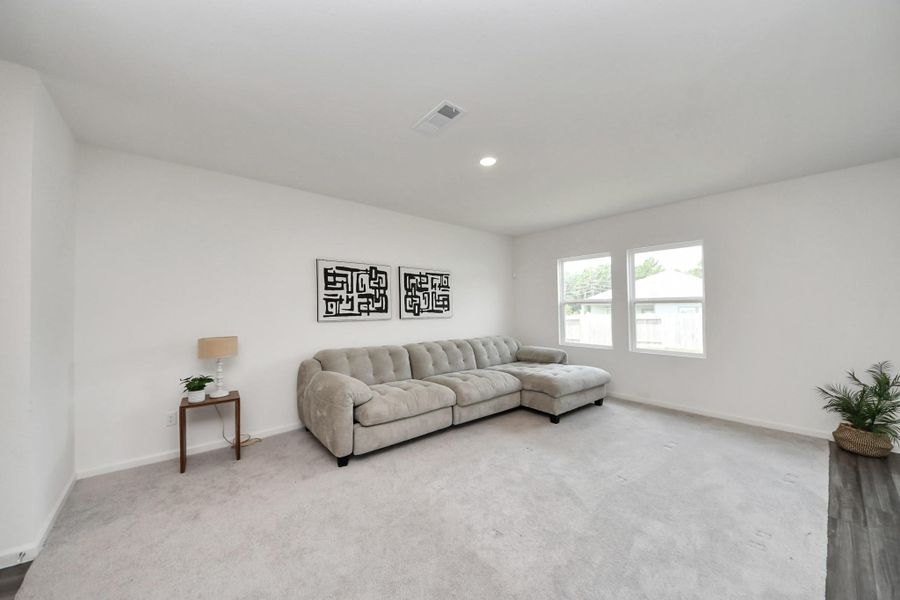 A view of the open concept living room