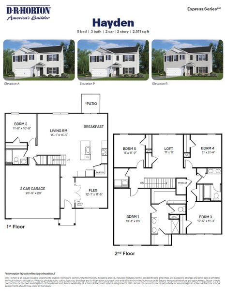 2D floor plan layout for the Hayden by D.R. Horton in Havencrest, Greensboro, NC (Image 3).