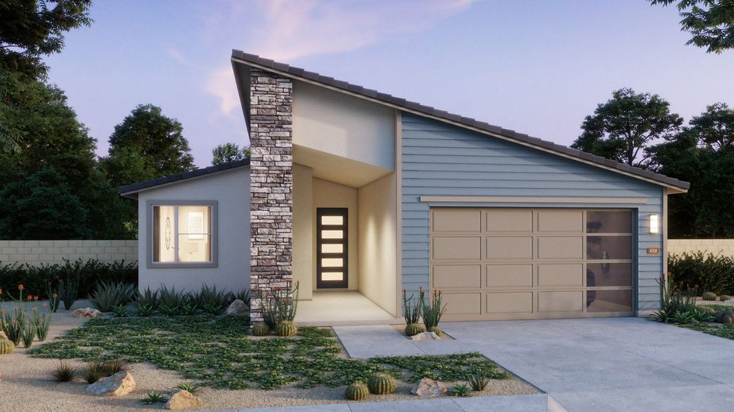 Representative exterior photo of a completed home built from the Plan 4002 by New Home Co. in Teravalis, Buckeye, AZ (Image 2). Representative exterior photo of a completed home built from the Plan 4002 by New Home Co. in Teravalis, Buckeye, AZ (Image 2).