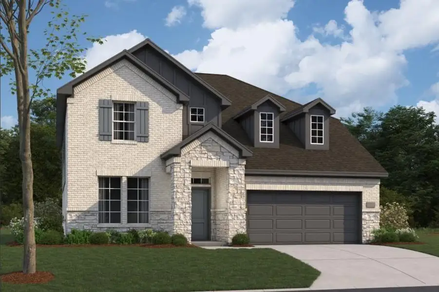 Front exterior of a new home in Sorella, Tomball, TX, highlighting curb appeal (Image 1). Front exterior of a new home in Sorella, Tomball, TX, highlighting curb appeal (Image 1).