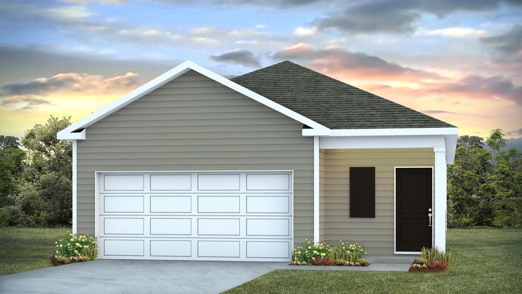 Representative exterior photo of a completed home built from the DOWNING by D.R. Horton in Grand Oaks, Columbia, SC (Image 1).