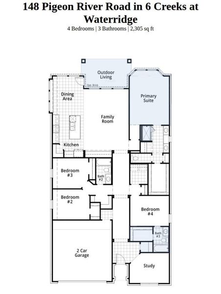 2D floor plan layout of this home in 6 Creeks at Waterridge, Kyle, TX (Image 3).