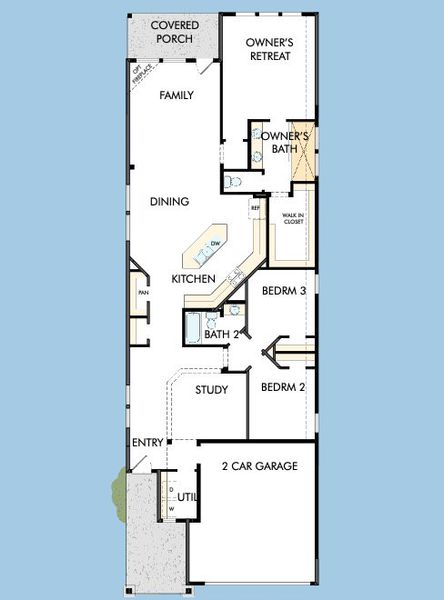 2D floor plan layout for the The Katy by David Weekley Homes in Mayfair - Select Garden Series, New Braunfels, TX (Image 3).