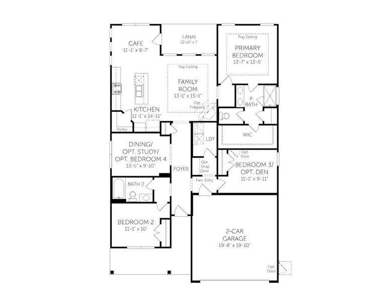 2D floor plan layout for the Harmony - Single Family Homes by Dream Finders Homes in Enclave at The Settlement, Simpsonville, SC (Image 3).