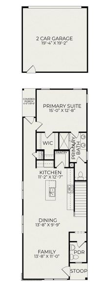 2D floor plan layout for the Lumen B by Homes by Dickerson in Chatham Park, Pittsboro, NC (Image 3). 2D floor plan layout for the Lumen B by Homes by Dickerson in Chatham Park, Pittsboro, NC (Image 3).
