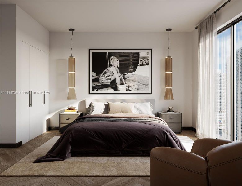 Furnished interior view inside a new home in The Rider Wynwood, Miami (Image 8).