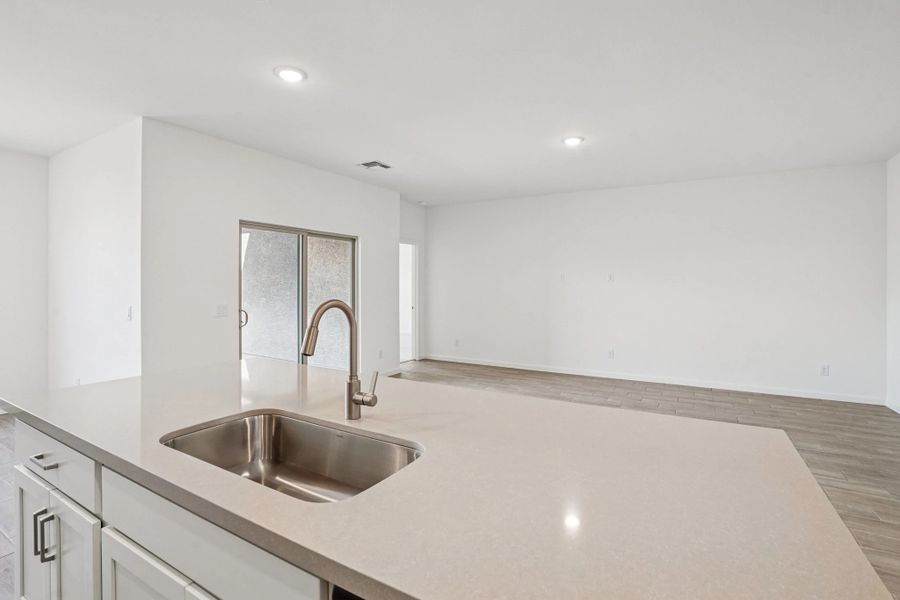 Kitchen island looking into great room Kitchen island looking into great room