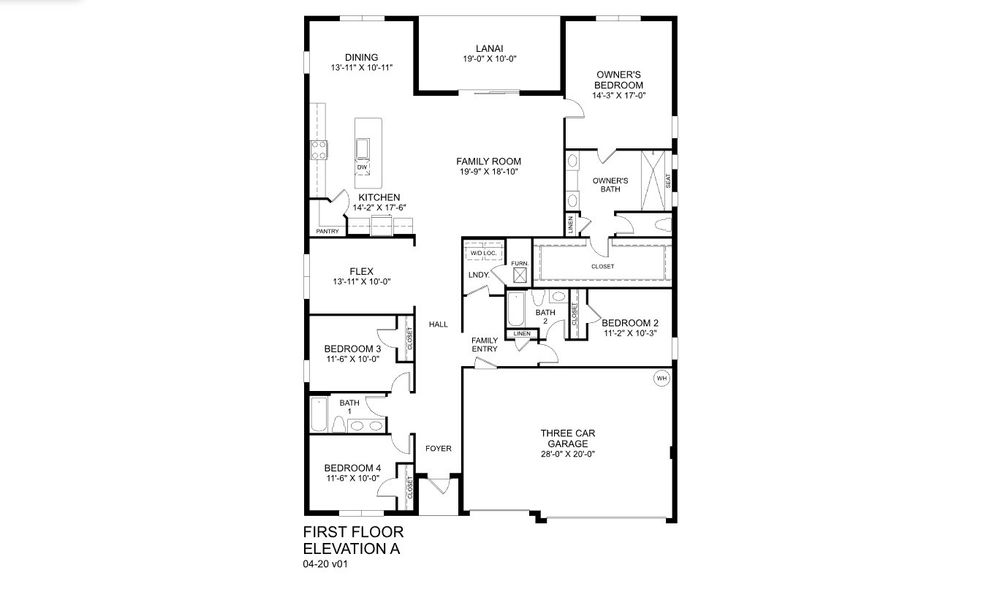 2D floor plan layout for the Sandalwood by Ryan Homes in Silver Oaks, Port St. Lucie, FL (Image 1).