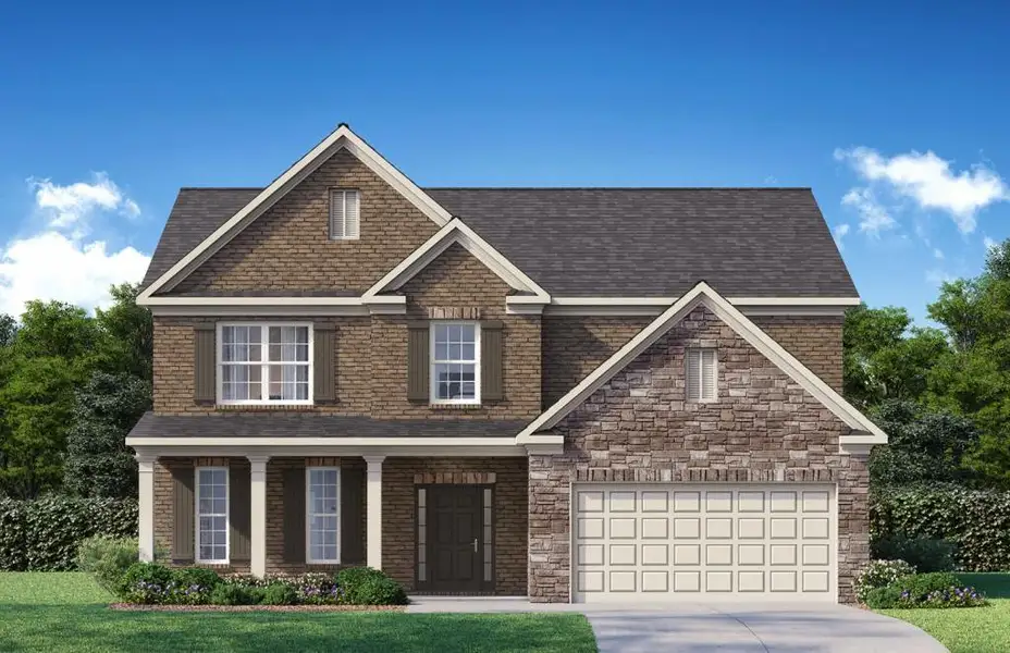Front exterior of a new home in Butner Estates, South Fulton, GA, highlighting curb appeal (Image 1). Front exterior of a new home in Butner Estates, South Fulton, GA, highlighting curb appeal (Image 1).