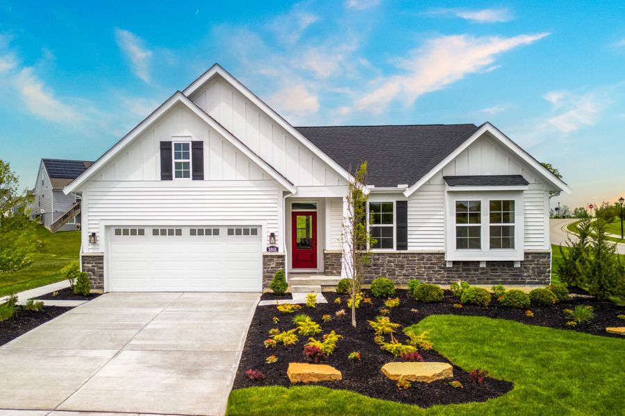 Representative exterior photo of a completed home built from the Calvin by Fischer Homes in Twin Lakes, Hoschton, GA (Image 2). Representative exterior photo of a completed home built from the Calvin by Fischer Homes in Twin Lakes, Hoschton, GA (Image 2).