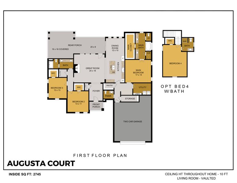 2D floor plan layout for the Augusta Court by Trinity Classic Homes in Zion Trails, Poolville, TX (Image 4).