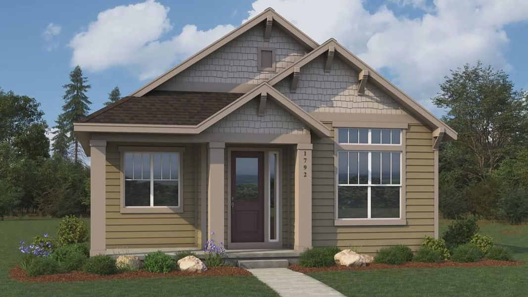 Front exterior of a new home in Dillon Pointe - City, Broomfield, CO, highlighting curb appeal (Image 1). Front exterior of a new home in Dillon Pointe - City, Broomfield, CO, highlighting curb appeal (Image 1).