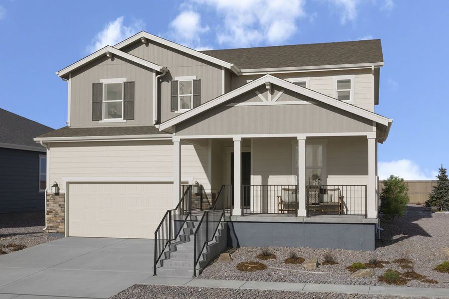Representative exterior photo of a completed home built from the 2390 Modeled by KB Home in Bennett Crossing Reserve, Bennett, CO (Image 9).