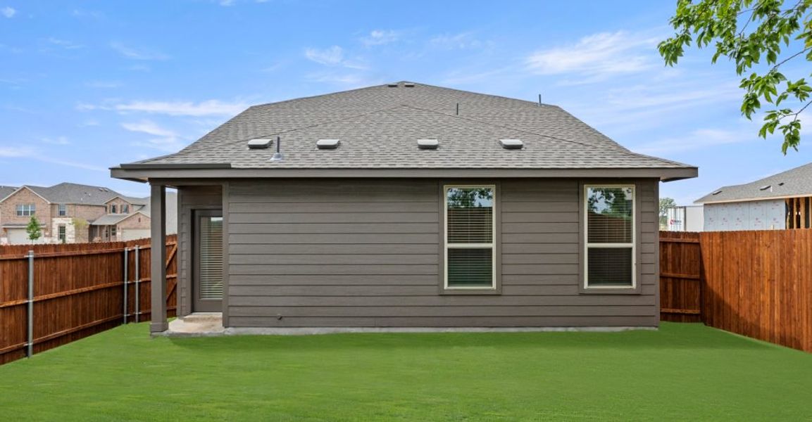 Representative exterior photo of a completed home built from the Willow by Impression Homes in Keeneland, Aubrey, TX (Image 24). Representative exterior photo of a completed home built from the Willow by Impression Homes in Keeneland, Aubrey, TX (Image 24).