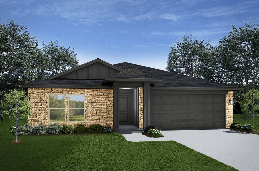 Representative exterior photo of a completed home built from the Trinity by Flintrock Builder in Park Meadows, Lorena, TX (Image 5). Representative exterior photo of a completed home built from the Trinity by Flintrock Builder in Park Meadows, Lorena, TX (Image 5).