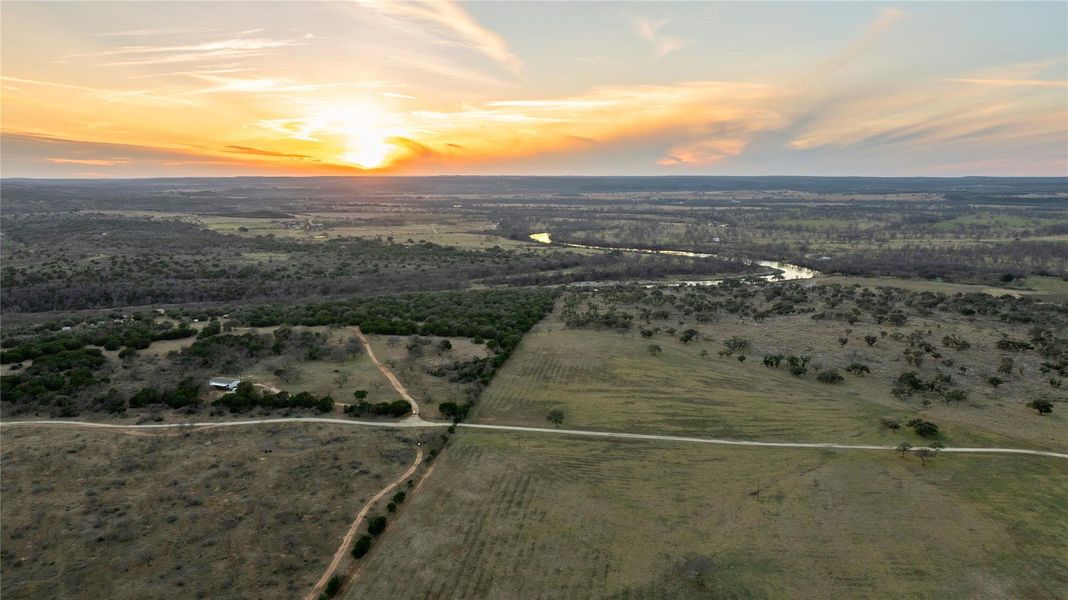 Aerial view at dusk of a view of countryside