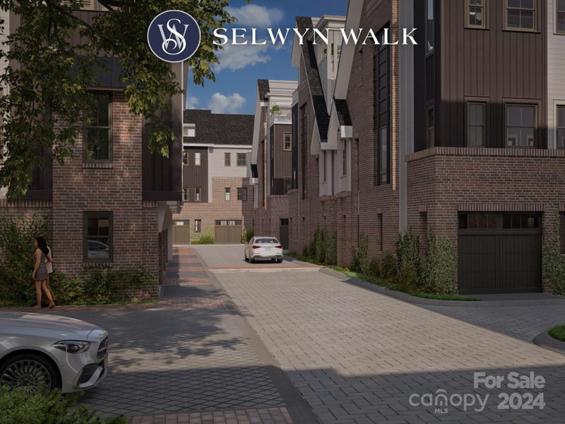 Rendering of interior hand laid paver streets