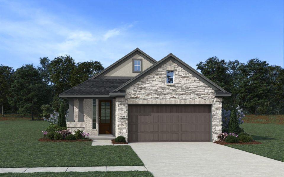 Representative exterior photo of a completed home built from the Conroe by Chesmar Homes in Stillwater Ranch, San Antonio, TX (Image 4).