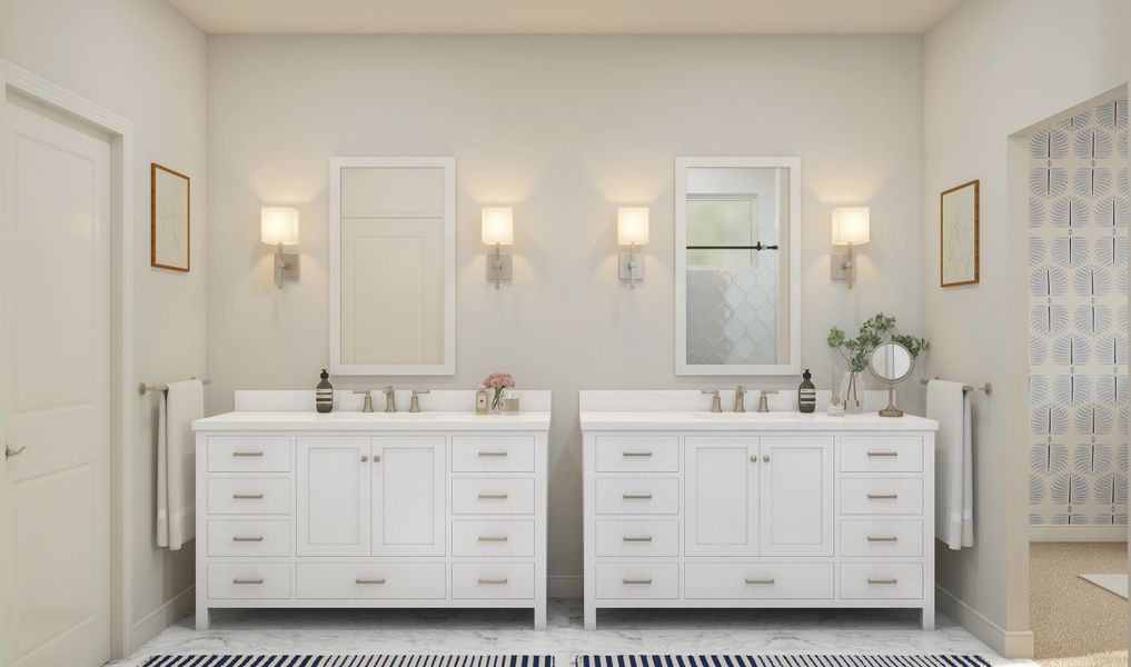 Primary bath with dual vanities Primary bath with dual vanities