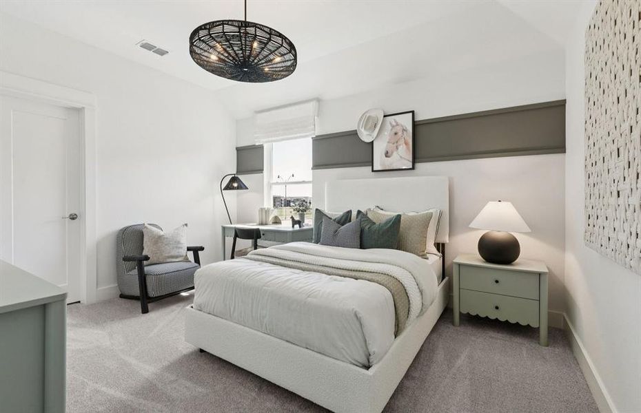 Spacious secondary bedroom with large windows *Model Representation*