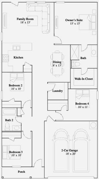 2D floor plan layout of this home in The Grand Prairie, Hockley, TX (Image 2).