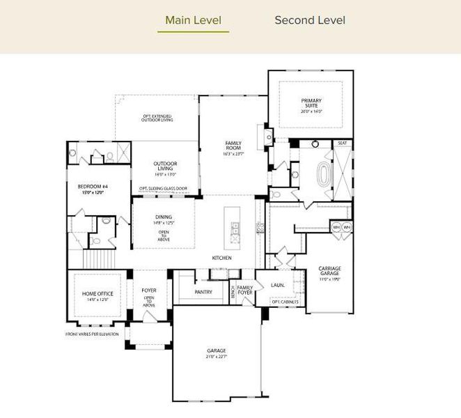 2D floor plan layout of this home in Caliterra - 110', Dripping Springs, TX (Image 2).