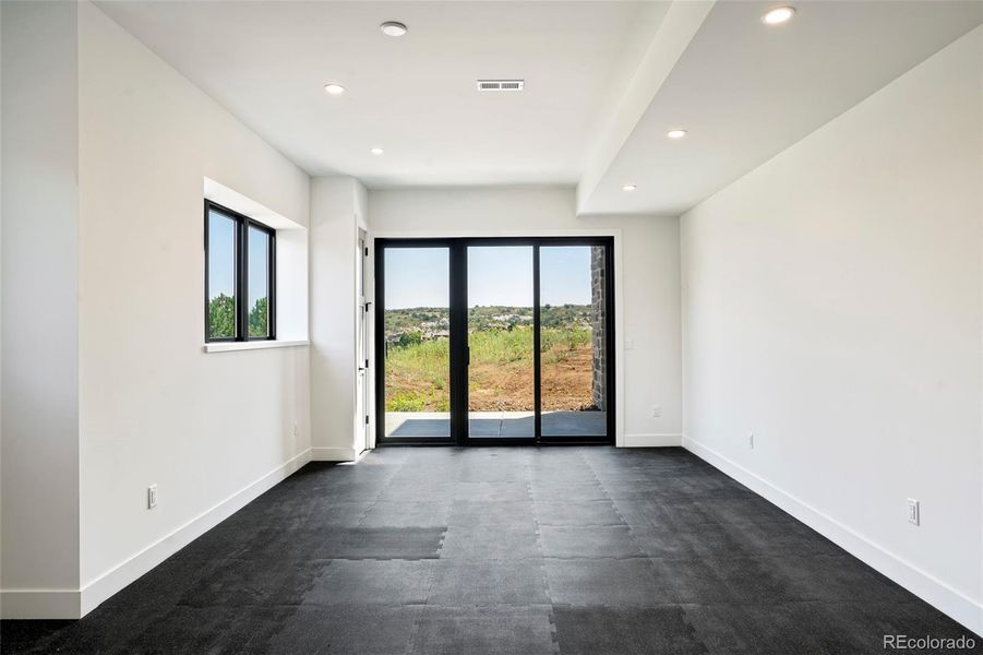 Spacious walkout gym or studio