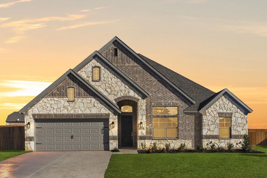 Elevation C with Stone | Concept 2027 at Abe's Landing in Granbury, TX by Landsea Homes