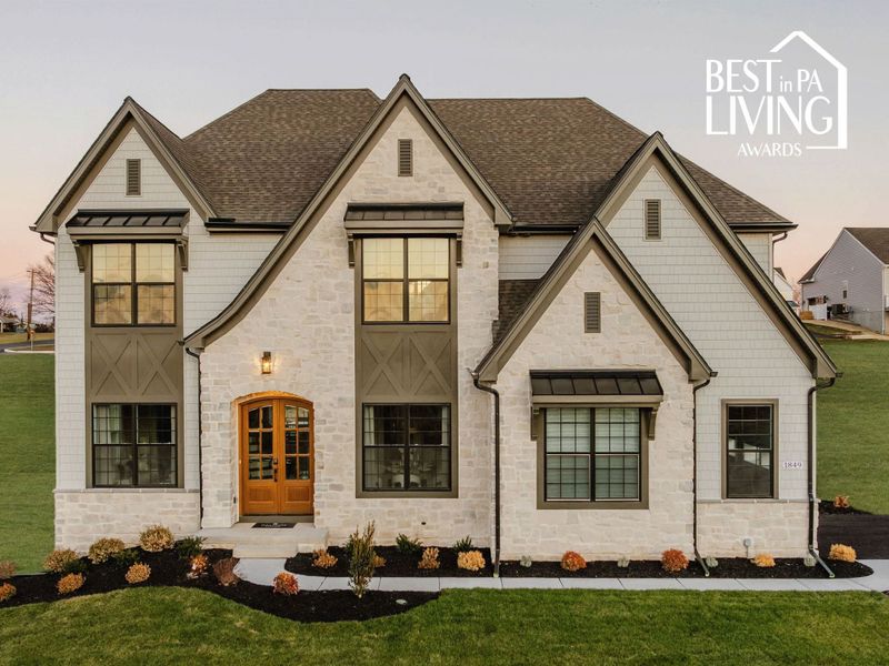 Representative exterior photo of a completed home built from the Devonshire by Keystone Custom Homes in Windermere Farms, Waxhaw, NC (Image 43). Representative exterior photo of a completed home built from the Devonshire by Keystone Custom Homes in Windermere Farms, Waxhaw, NC (Image 43).
