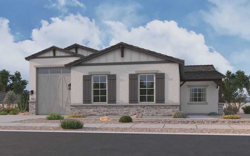 Representative exterior photo of a completed home built from the Barnfield by Elliott Homes in Valencia at Granite Vista, Waddell, AZ (Image 2). Representative exterior photo of a completed home built from the Barnfield by Elliott Homes in Valencia at Granite Vista, Waddell, AZ (Image 2).