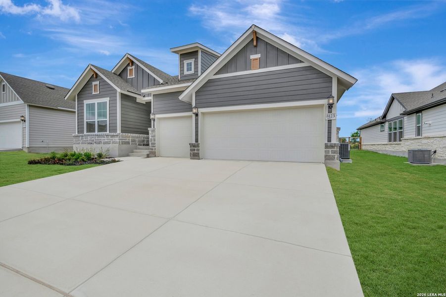 Front exterior of a new home in The Crossvine 55’, Schertz, TX, highlighting curb appeal (Image 2).