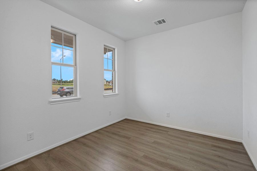 The home office features French doors, beautiful floors, large windows that give a fresh feel, this space promotes focus and creativity. The home office features French doors, beautiful floors, large windows that give a fresh feel, this space promotes focus and creativity.