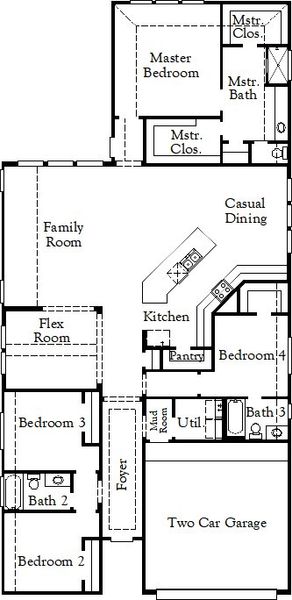 2D floor plan layout for the Kennedale - Single Family Homes by Coventry Homes in Mayfair, New Braunfels, TX (Image 3).