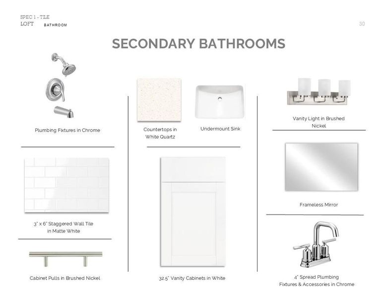 Loft Look Palette 1: Secondary Bathroom Selection Sheet (*Artist rendering used for illustration purposes only.)