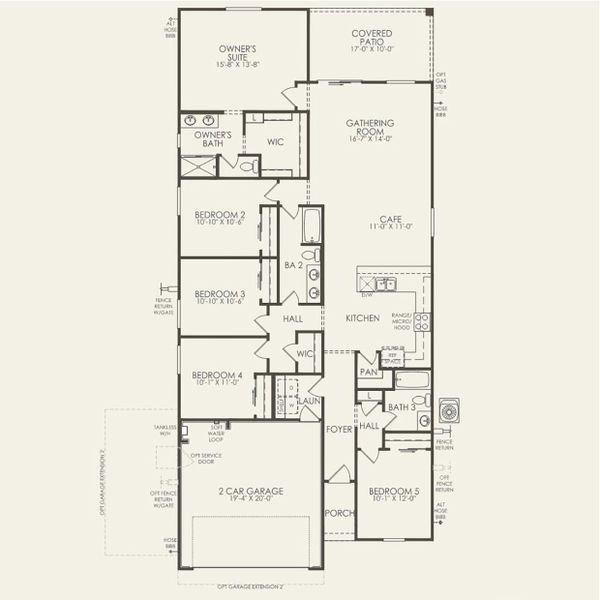 2D floor plan layout for the Vervain by Pulte Homes in Festival Foothills, Buckeye, AZ (Image 3).