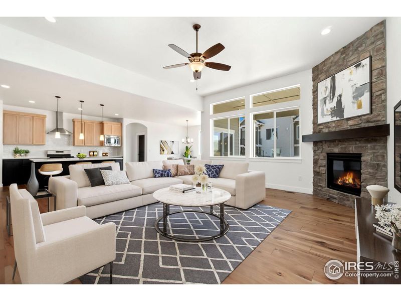 Gas Fireplace with Stone to Ceiling!