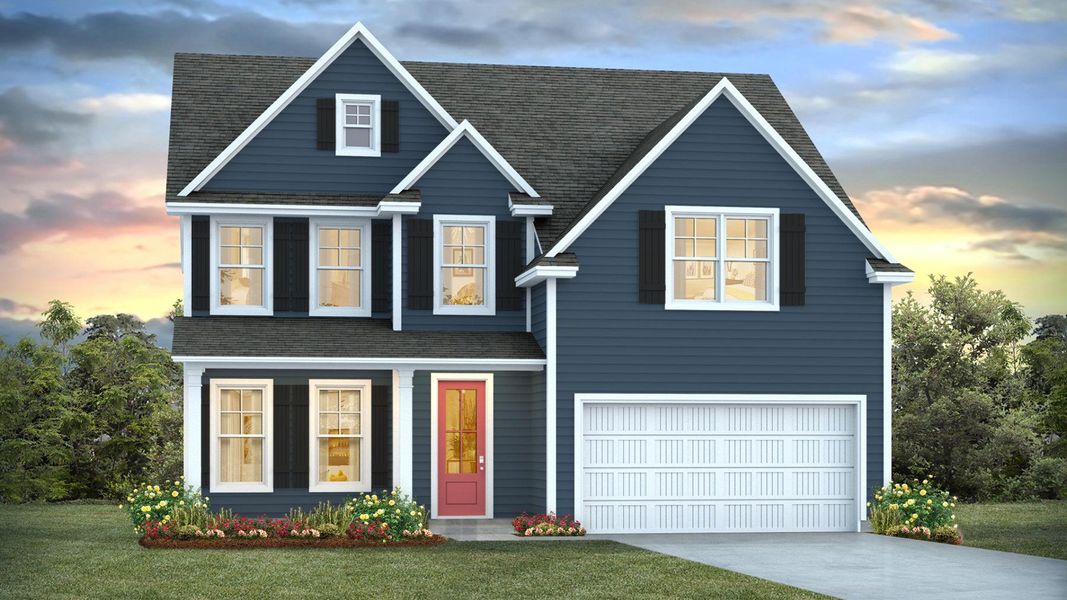 Front exterior of a new home in Grayson Park, Leland, NC, highlighting curb appeal (Image 1).
