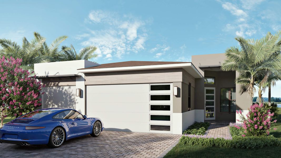 Front exterior of a new home in Solana Bay at Avenir, Palm Beach Gardens, FL, highlighting curb appeal (Image 19).